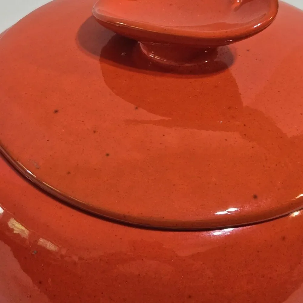 Vintage ~ FRANKOMA ~ 4V Bean Pot Ceramic Casserole Dish‎ ~ Red rustic MCM